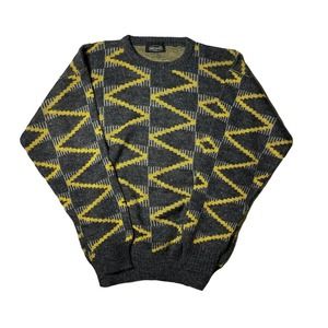 Vintage Alfredo‎ Sweater Large Made In Italy Knit Acrylic Yellow Gray